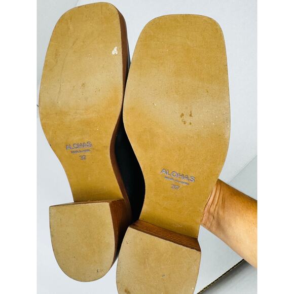 ALOHAS Roxanne Black Leather Platform Loafers Sz 37 Retro Chunky Slip-On Shoes - Picture 5 of 11